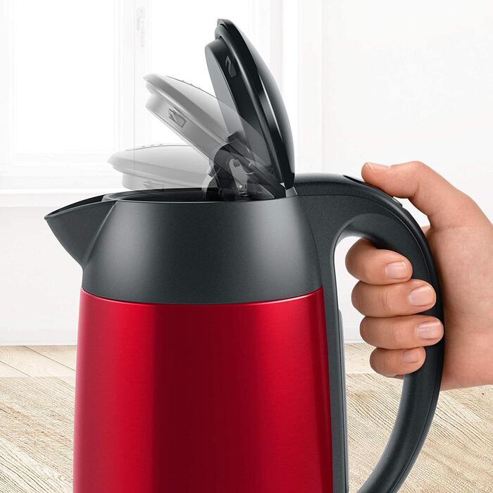 Bosch Чайник DesignLine TWK3P424, 2400 W, 1.7 L, нержавеющая сталь, 360° вращающаяся база, красный (TWK3P424)