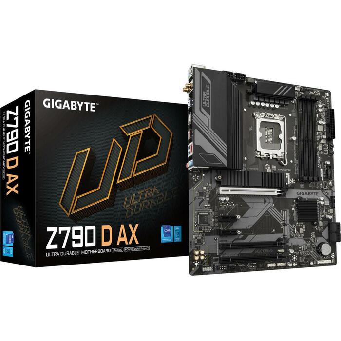 Gigabyte Mātesplate Z790 D AX 1.1, atbalsta Intel Core 14. paaudzes CPU, 12+1+1 fāzes digitālais VRM, līdz 7600MHz DDR5 (Z790 D AX 1.1)
