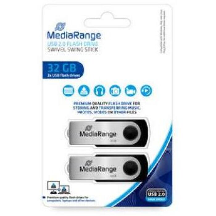 Mediarange USB флешка MR911-2, 32GB, USB Type-A, 2.0, 17MB/s, 7MB/s, упаковка 2 шт. (MR911-2)