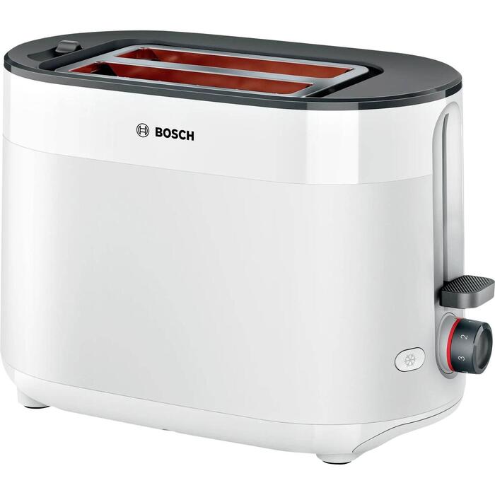 Bosch Tosteris TAT2M121, 950 W, 2, balta, plastmasa, atkausēšana, augstais pacēlums, automātiskā izslēgšanās (TAT2M121)