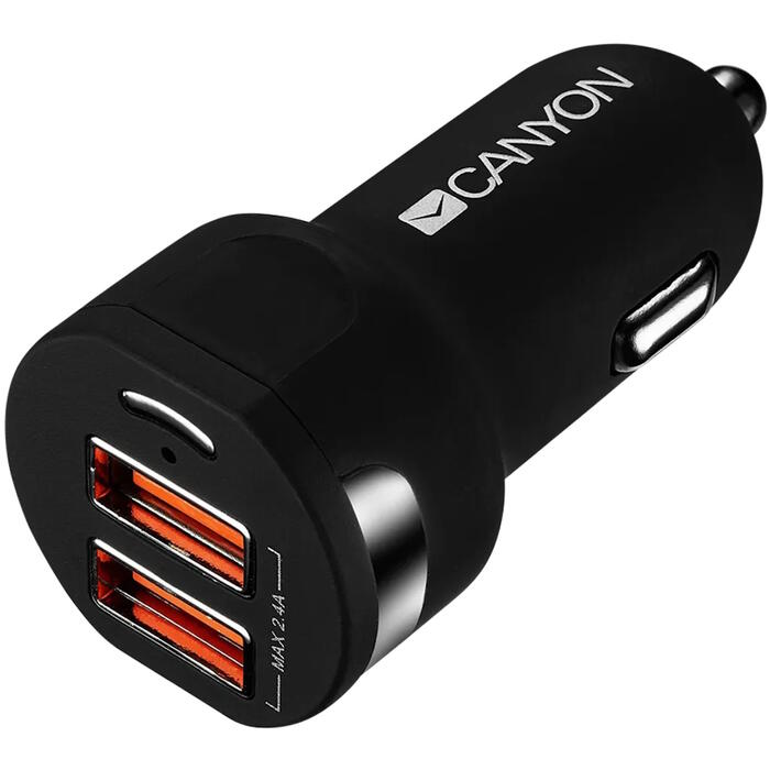 Автомобильное зарядное устройство с током 2.4 A и двумя USB A выходами C-04 Черный CNE-CCA04B CANYON (CNE-CCA04B)