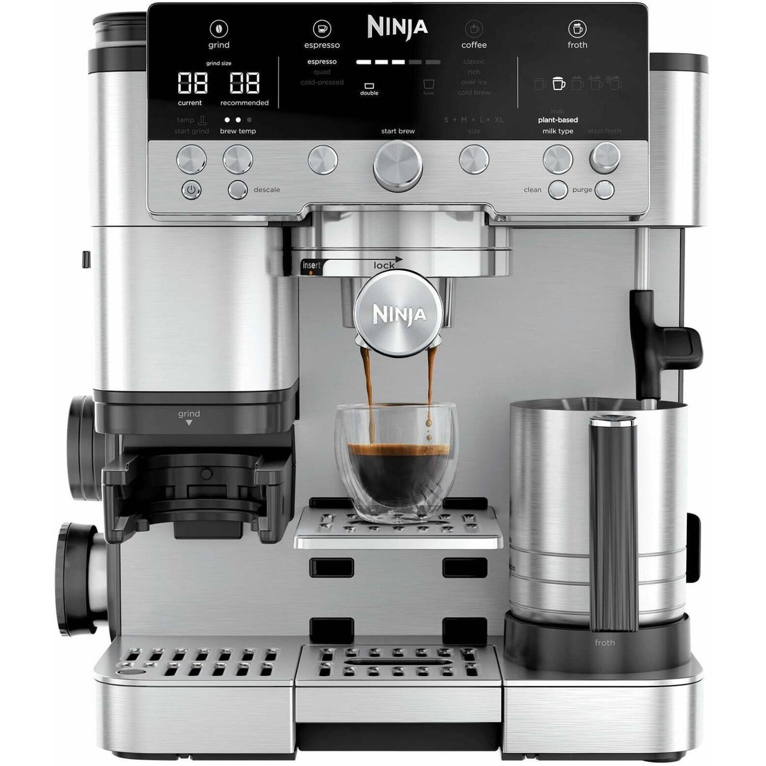 Ninja Luxe Café Premier Plus ES655EU полуавтоматическая кофемашина для эспрессо фильтр-кофе и Cold Brew 1650Вт 15бар 2л 25 настроек помола 5 программ вспенивания (ES655EU)