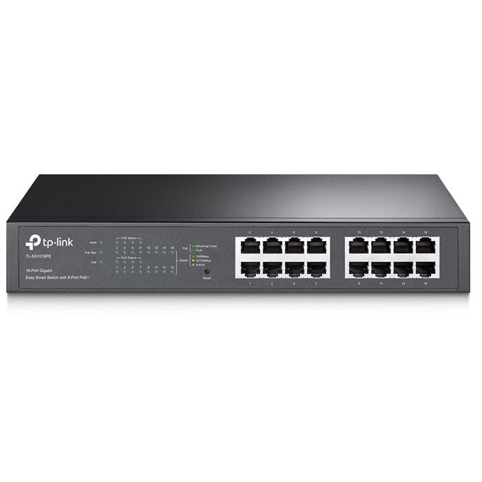TP-Link TL-SG1016PE сетевой коммутатор Easy-Smart 16× Gigabit RJ45 8× PoE+ 120 W VLAN QoS IGMP Snooping чёрный (TL-SG1016PE)