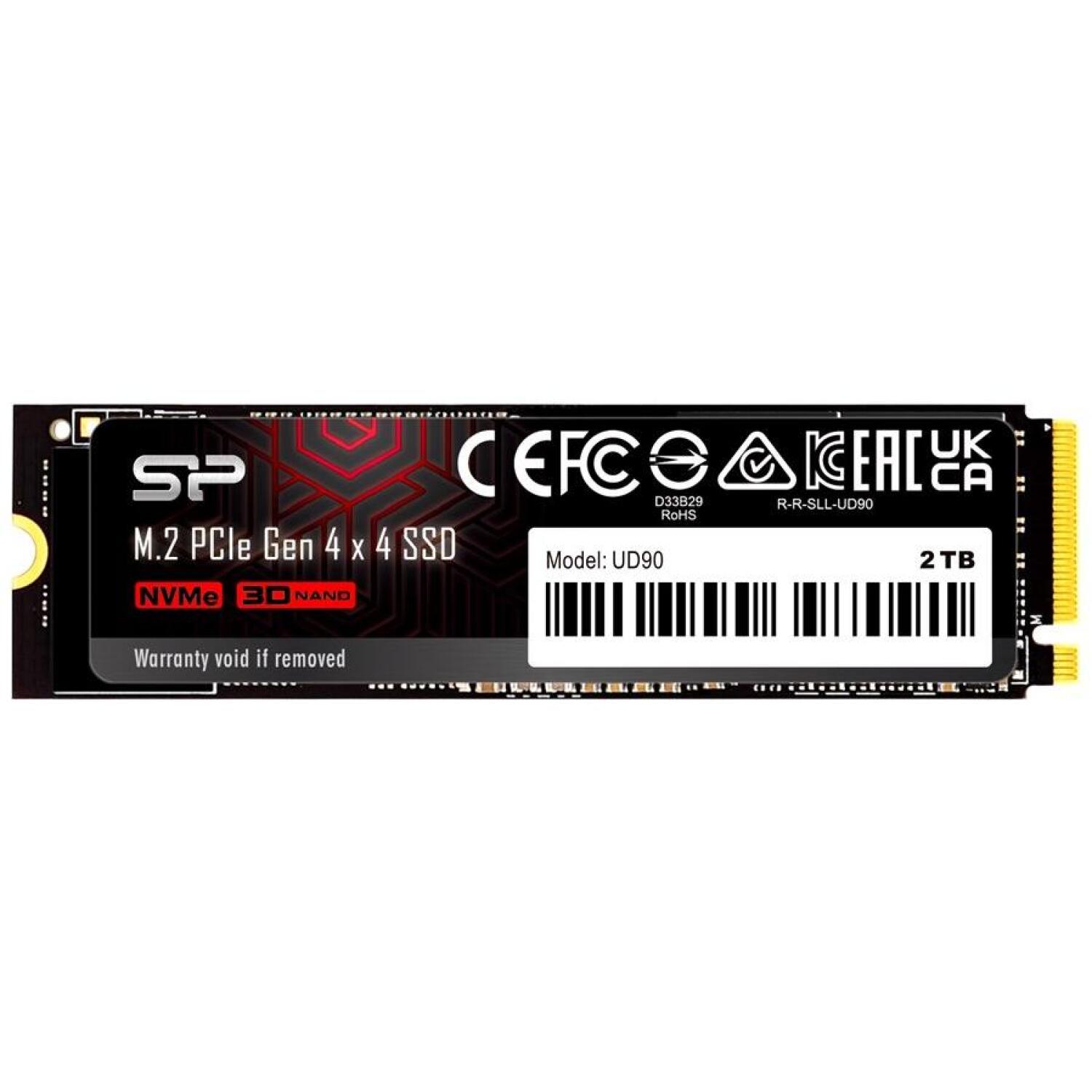 Silicon Power UD90 SSD, SP02KGBP44UD9005, 2 ТБ, PCIe 4.0, 5000 МБ/с, 4800 МБ/с, 3D NAND, 2280, 1.4, 1500 G, 0-70 °C (SP02KGBP44UD9005)