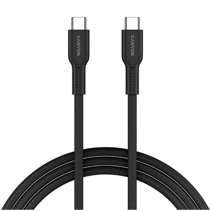Кабель с подключением USB C к USB C быстрой зарядкой 60 Вт и цветной плетёной оплёткой OnWire 60CL C-C 60W COLOR Braided 1 m Черный CND-CCAP60AB10B CANYON (CND-CCAP60AB10B)
