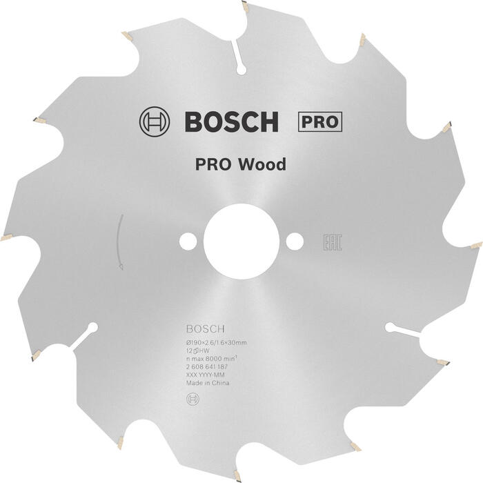 Koka ripzāģa asmens, precīzi asināti karbīda zobi, 190 mm, 12 zobi, 2608641187, BOSCH (2608641187)
