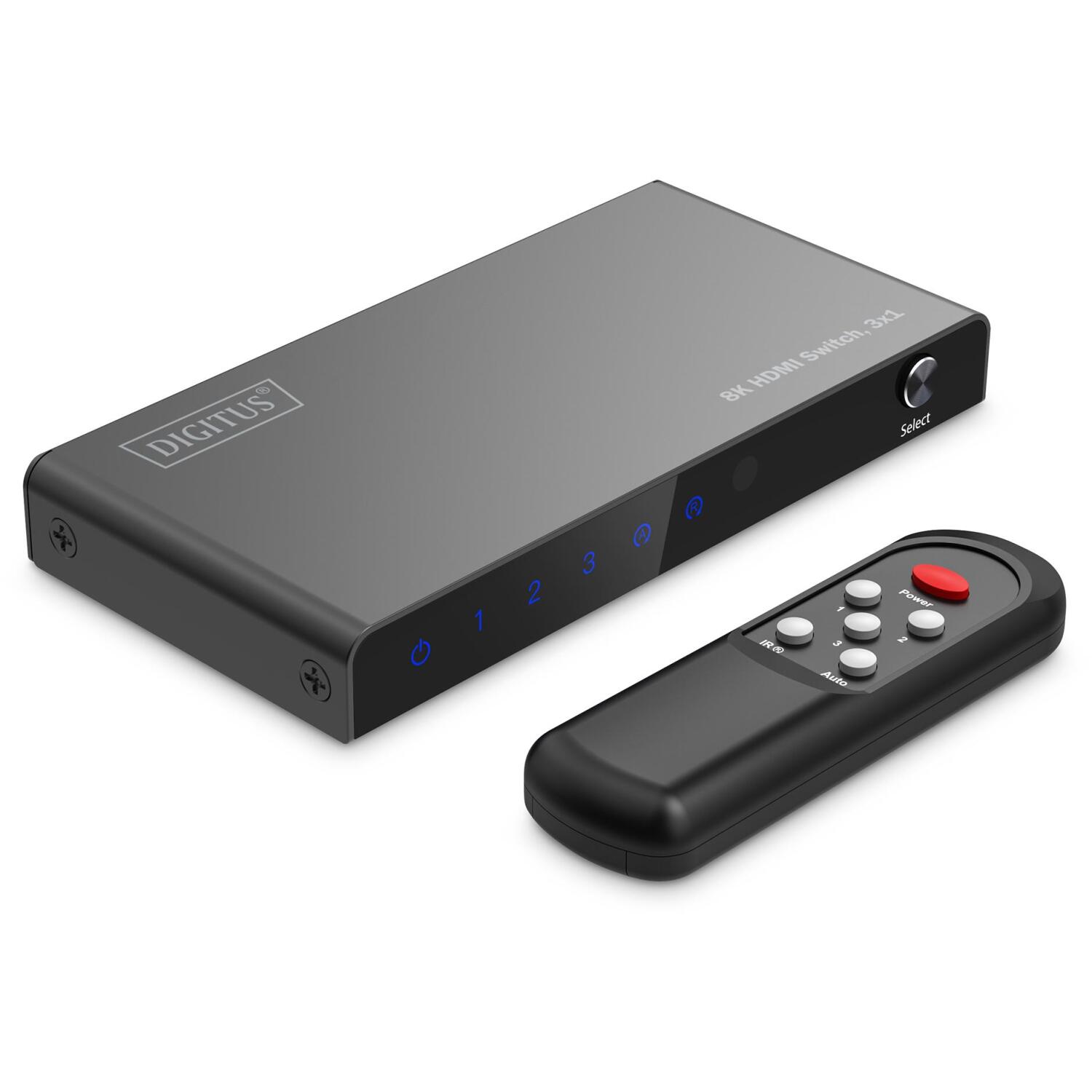 Digitus HDMI коммутатор, 3x1, DS-55333, 4xHDMI, 48Gbps, металлический корпус, поддержка HDR (DS-55333)