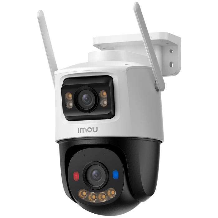 Imou IPC-S7XEP-10M0WED Cruiser Dual 2 10 MP уличная Wi-Fi IP-камера 5 MP+5 MP 2880×1620 3.6 мм поворотная/фиксированная объективы Wi-Fi 6 двустороннее аудио ночное цветное видение до 30 м детекция людей и транспортных средств microSD до 512 ГБ IP66 белая 