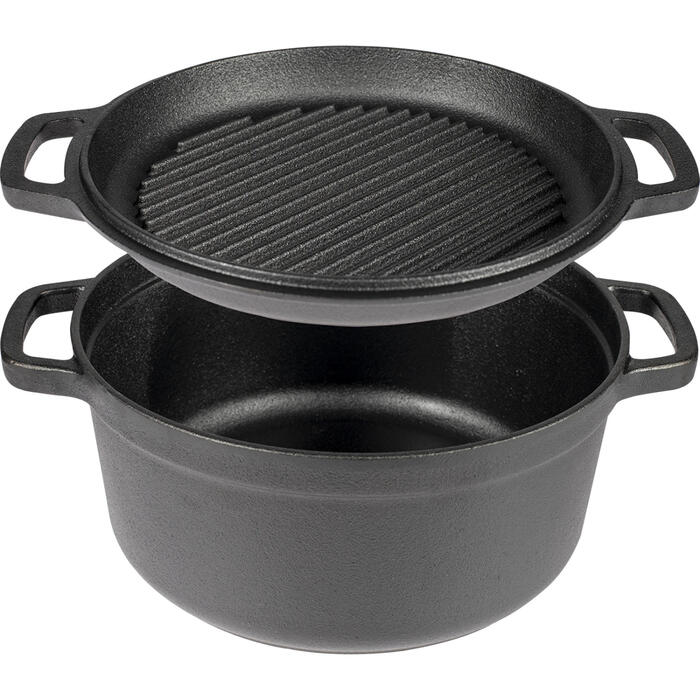 Browin čuguna katls ar pannu 330528, 5 l, 1 l, 26 cm, 21 cm, 12 cm, 15 cm, rokturi, vāks, grila panna, indukcijas, gāzes (330528)