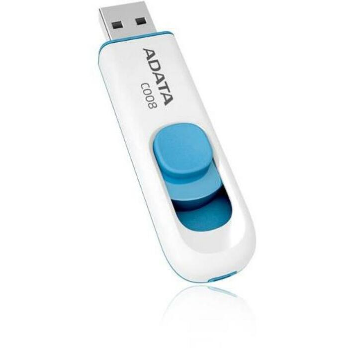 Adata USB флеш-накопитель AC008-16G-RWE 16GB, USB 2.0, Слайд, Синий, Белый (AC008-16G-RWE)