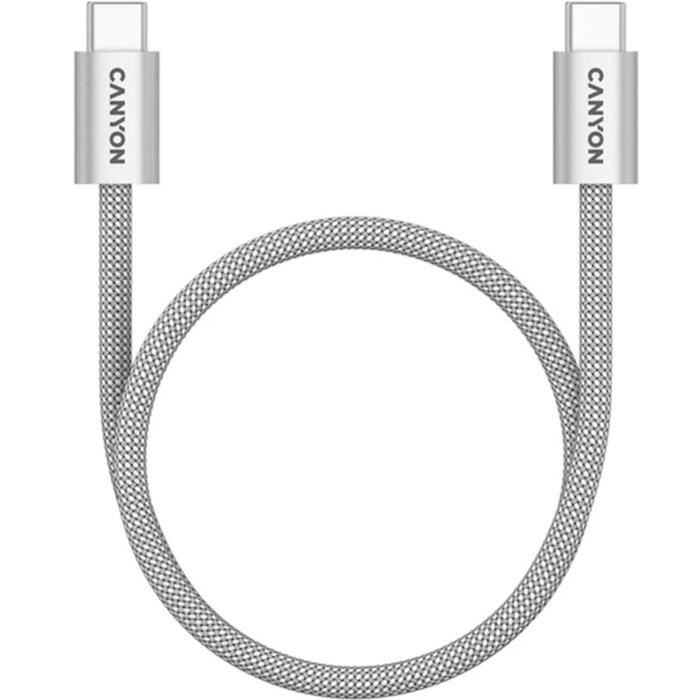 Кабель с подключением USB C к USB C быстрой зарядкой 60 Вт магнитной фиксацией и плетёным покрытием OnWire 60MG C-C 60W Magnet Braided 1 m Светло Серый CND-CCMG60AB15LG CANYON (CND-CCMG60AB15LG)