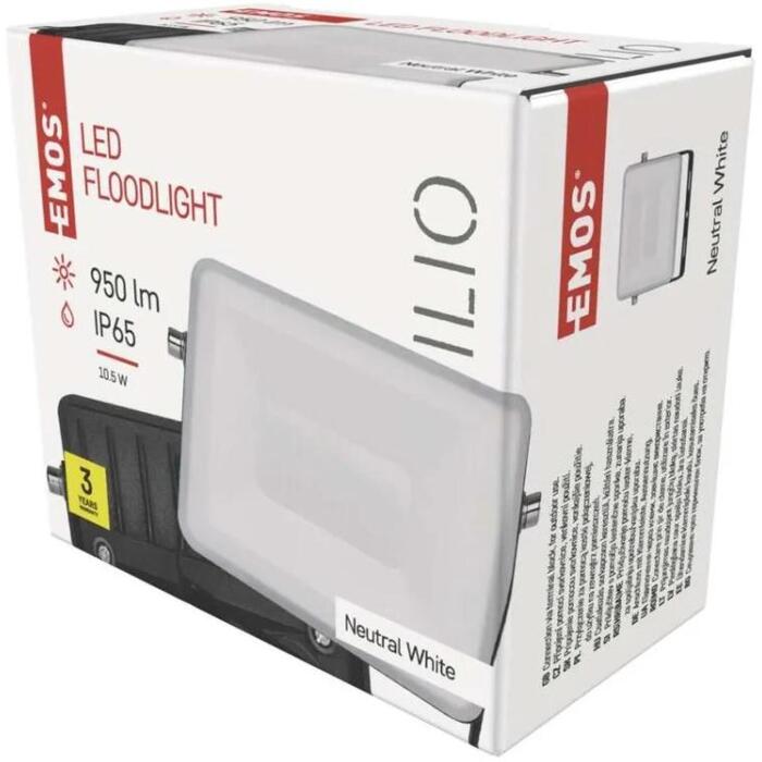 Emos LED прожектор ILIO ZS2510, 10,5 Вт, 950 лм, черный, нейтрально-белый, IP65, 120°, 25 000 ч (ZS2510)