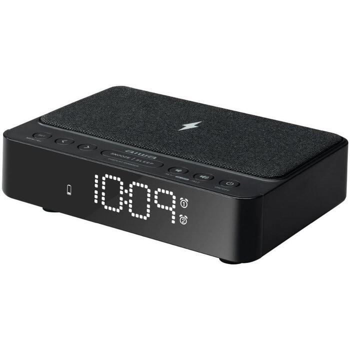 AIWA CR-30/BK цифровой будильник, FM PLL радио, 0,7" LED, 5 Вт Qi, USB 5В/1А, черный (CR-30/BK)