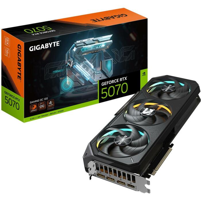 Gigabyte Видеокарта GV-N5070GAMING OC-12GD, 12GB GDDR7, 192 бит, PCI-E 5.0, 2625 МГц, 3 x DP 2.1a, 1 x HDMI 2.1b, NVIDIA DLSS 4 (GV-N5070GAMING OC-12GD)