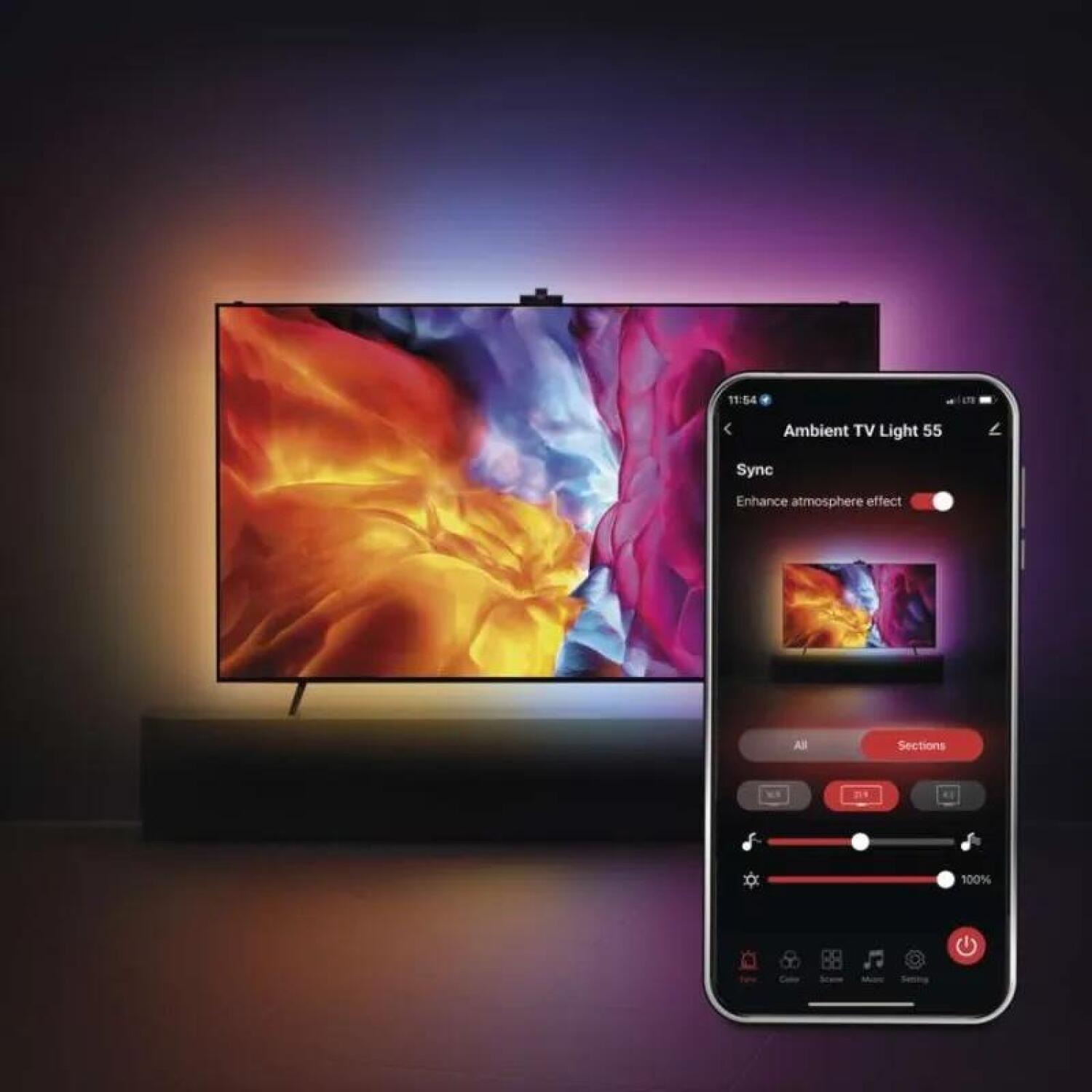 Emos Окружающее LED Освещение ZTV55, 1170mm, 570mm, 24W, WIFI + BLE, RGB, 450lm, 72 сегмента, 230V/50Hz, iOS, Android (ZTV55)