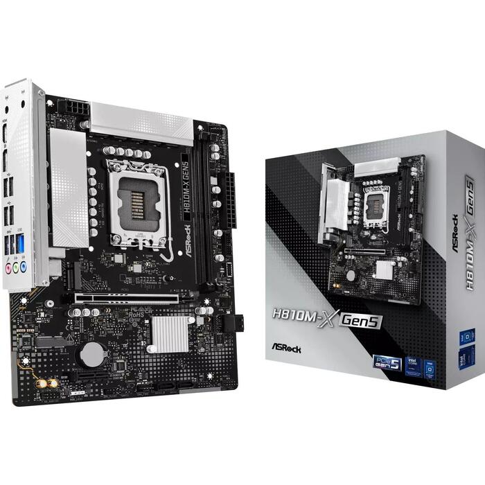 Mainboard|ASROCK|Intel H810|LGA 1851 (Socket V1)|micro ATX|RAM DDR5-SDRAM|2xSlots|Wi-Fi Yes|Bluetooth Yes|1xNumber of M.2 (M) slots|H810M-XGEN5 (H810M-X GEN5)