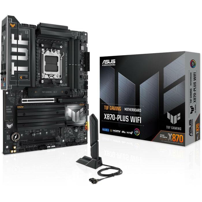 Asus Mātesplate TUFGAMINGX870-PLUSWIFI, AMD AM5, DDR5, 192 GB, 4 DIMM, 4 M.2, 2 SATA III, 7.1 audio, Wi-Fi 7, Bluetooth 5.4 (TUFGAMINGX870-PLUSWIFI)