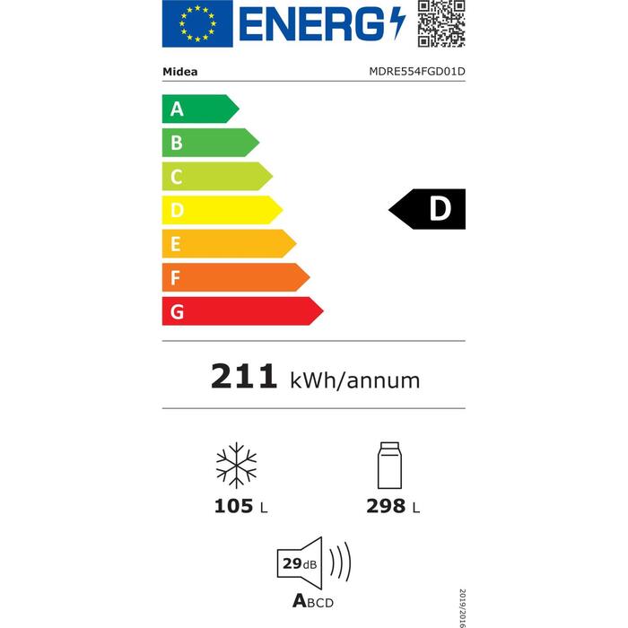 Midea ledusskapis MDRE554FGD01D, 298L, 105L, 29dB