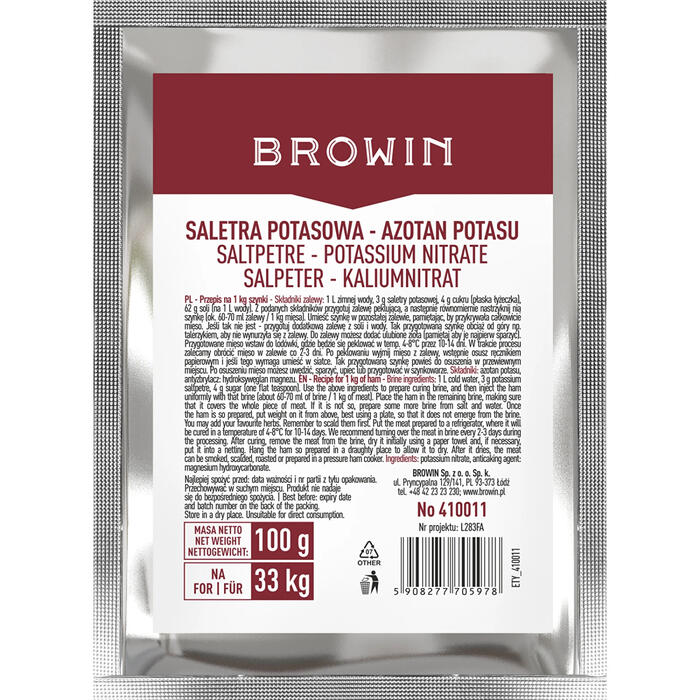 Browin Нитрат натрия для засолки мяса 410011, 100 г, универсальный для мяса (410011)