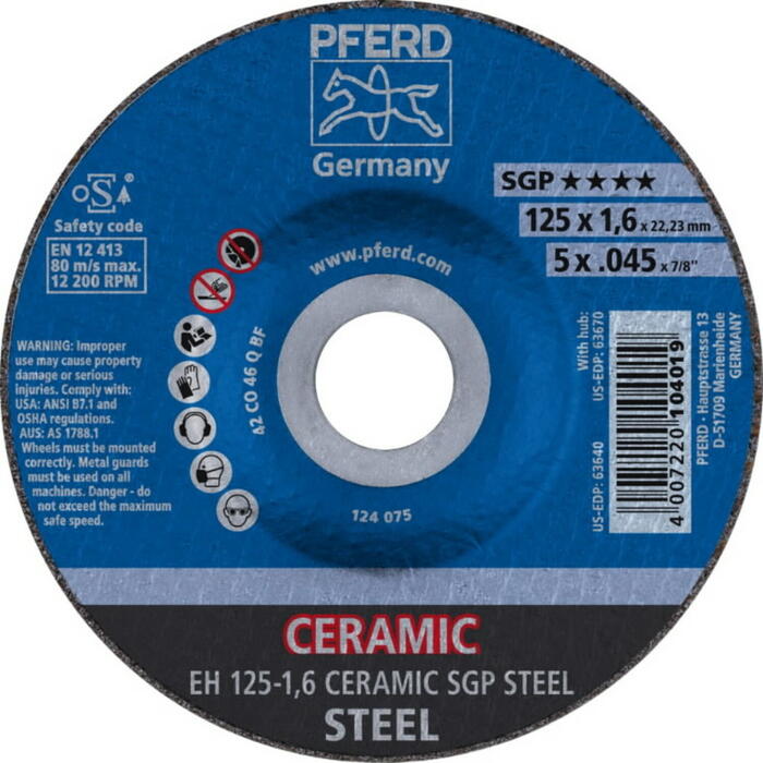 Режущий диск SGP Ceramic Steel 125x1,6/22,23mm EH, PFERD, 104019, 6/22, 23mm (104019)