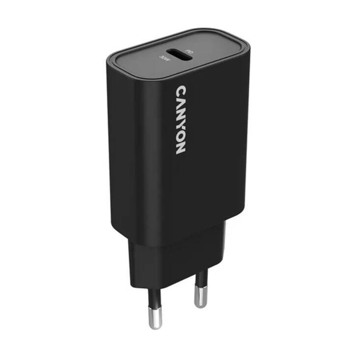 Компактное сетевое USB зарядное устройство с максимальной мощностью 30 Вт и 1×PD USB C портом OnCharge 30CL Max Power 30W EU Чёрный CNE-CHA30CLB CANYON (CNE-CHA30CLB)