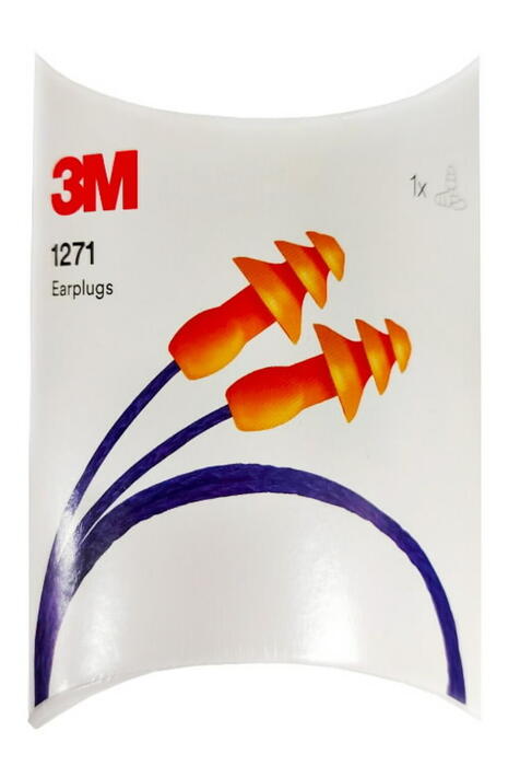 3M беруши T1271, 50 пар, SNR 25 дБ, многоразовые, с шнурком, коробка с крышкой (T1271)