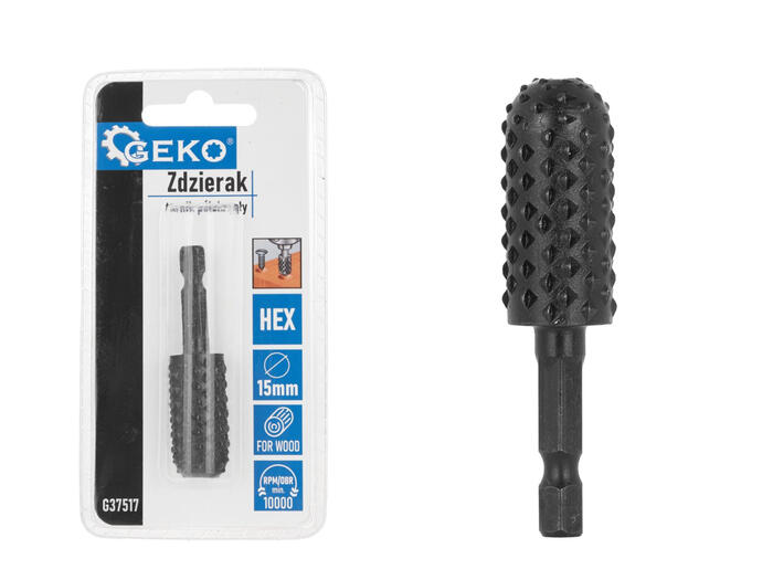 Pusapaļais koka skrāpējs 15mm HEX, GEKO
