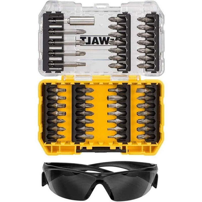Dewalt Набор бит DT70703-QZ, 47 шт, PH1, PH2, PH3, PZ1, PZ2, PZ3, SL6, T10, T15, T20, T25, T30, T40, сталь, серебристый, с очками (DT70703-QZ)