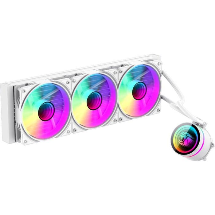 Gamemax procesora šķidruma dzesētājs ICEBURG 360 INFINITY WH, 1.125kg, 2.575kg, 300W TDP, 800-2000rpm, 32dBA, 120mm ventilators (ICEBURG 360 INFINITY WH)
