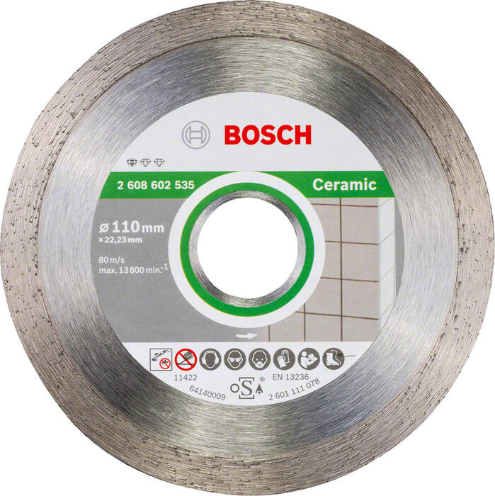 Dimanta grieš. disks Keramikai,110x22x1,6x7,5, Mazām leņķa slīpmašīnām DIMANTA GRIEZĒJDISKS STANDARD FOR CERAMIC, 2608602535, BOSCH (2608602535)