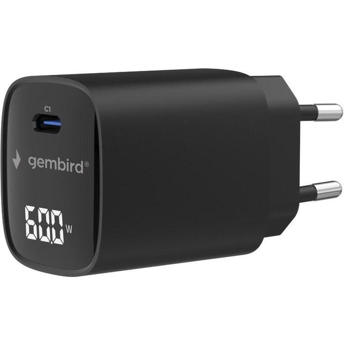 Gembird Lādētājs TA-UC-1C-PD60LCD-01-BK, 60W, 1xUSB Type-C