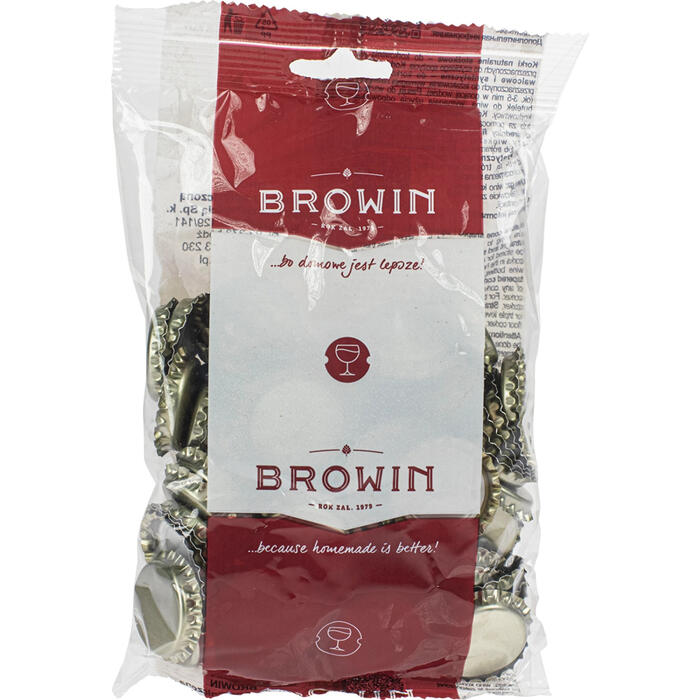 Browin 634101 Pudeļu vāciņi Ø26, 100gab, zelta, tradicionāli, 21 zobs, ar blīvi (634101)