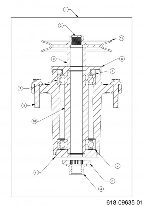 MTD Ступичный узел XZ7 48/54", 618-09635A, 0.2 кг, адаптер ножа (618-09635A)