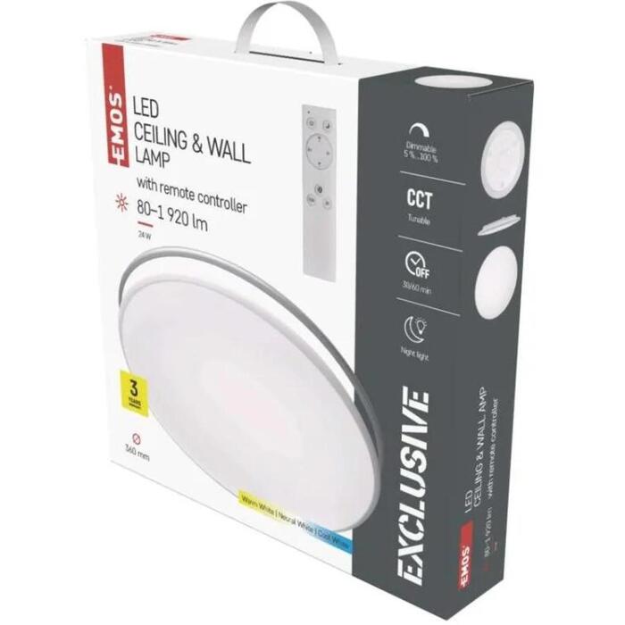 Emos LED Лампа ALVI ZM5165, 36 см, 24 Вт, теплый-холодный белый, диммируемая с пультом, 1920 лм, IP20, 25 000 ч (ZM5165)