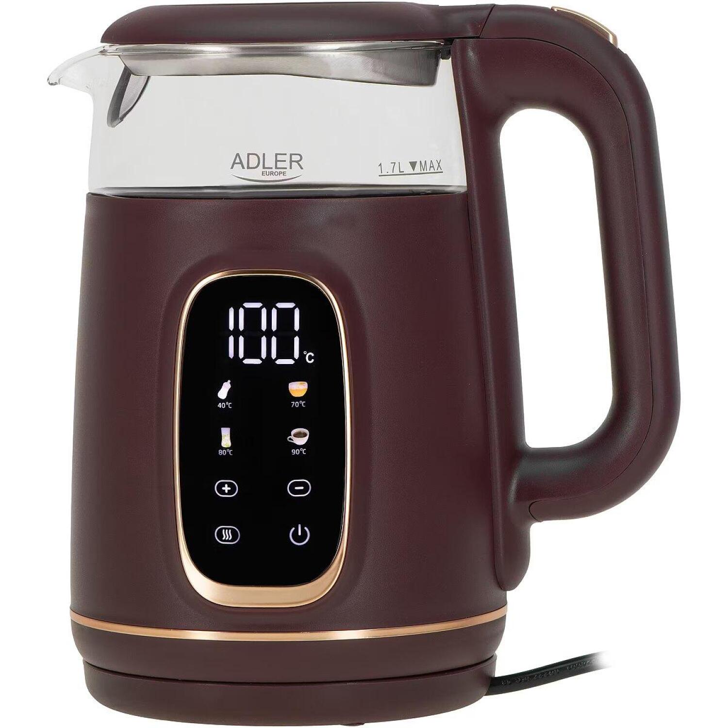 Adler Электрический чайник AD 1305bu, 2200 W, 1.7 L, Пластик, 360° поворотная база, Бордовый (AD 1305bu)