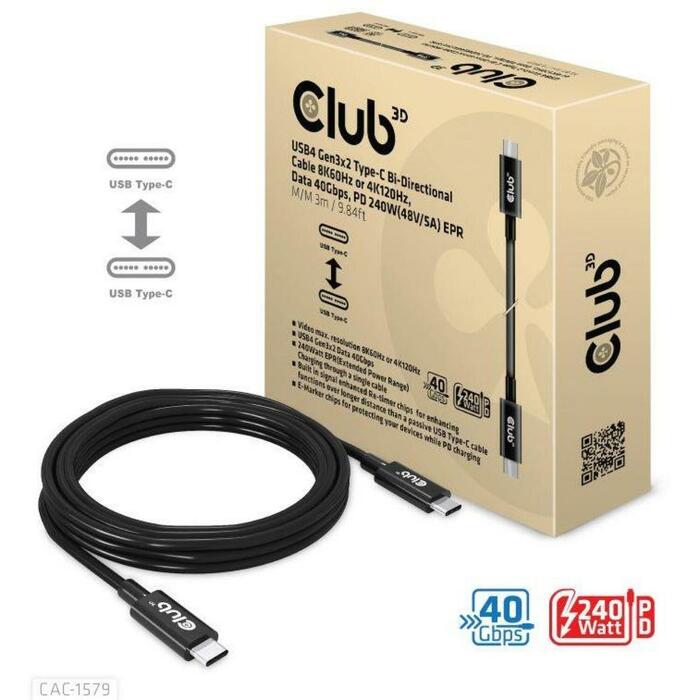 Club3D USB4 Gen3x2 Type-C kabelis CAC-1579