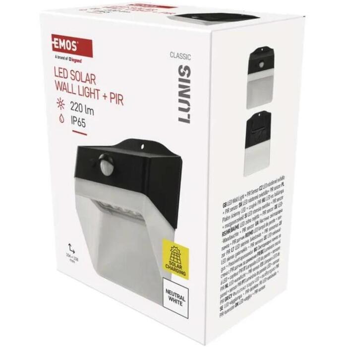 Emos LED светильник LUNIS ZG151S, 220 лм, 3,7 В, IP65, PIR датчик, 6 м, 35 ч, 120° × 60° угол луча (ZG151S)