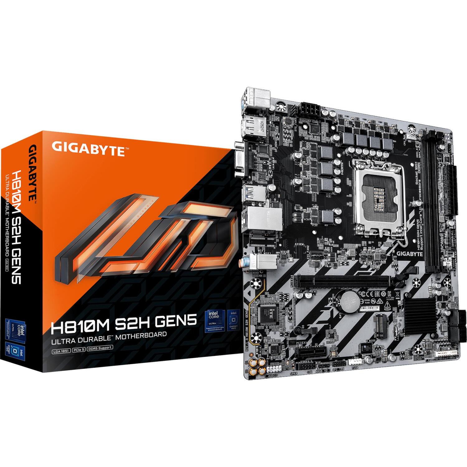 Gigabyte H810M S2H GEN5, материнская плата, LGA1851, 4 x SATA-600, 1 x M.2, DDR5, Gigabit Ethernet, HD Audio (H810M S2H GEN5)
