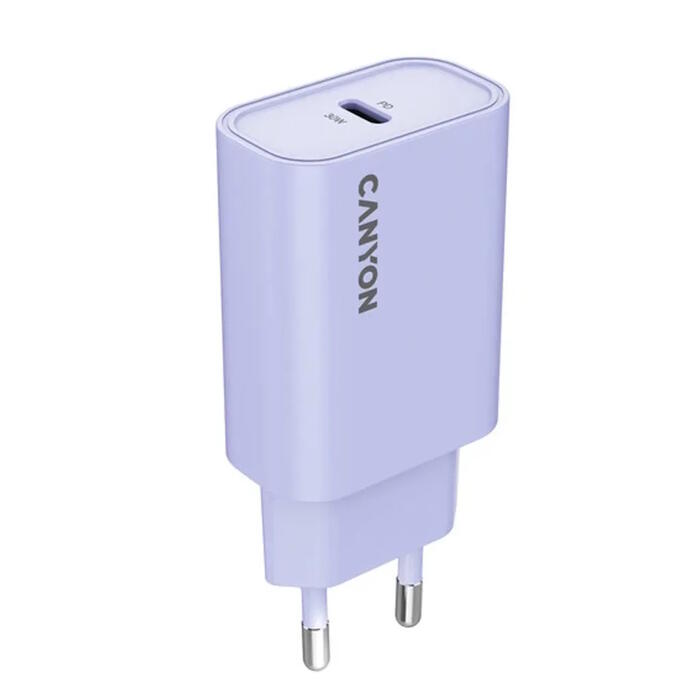 Компактное сетевое USB зарядное устройство с максимальной мощностью 30 Вт и 1×PD USB C портом OnCharge 30CL Max Power 30W EU Фиолетовый CNE-CHA30CLPU CANYON (CNE-CHA30CLPU)