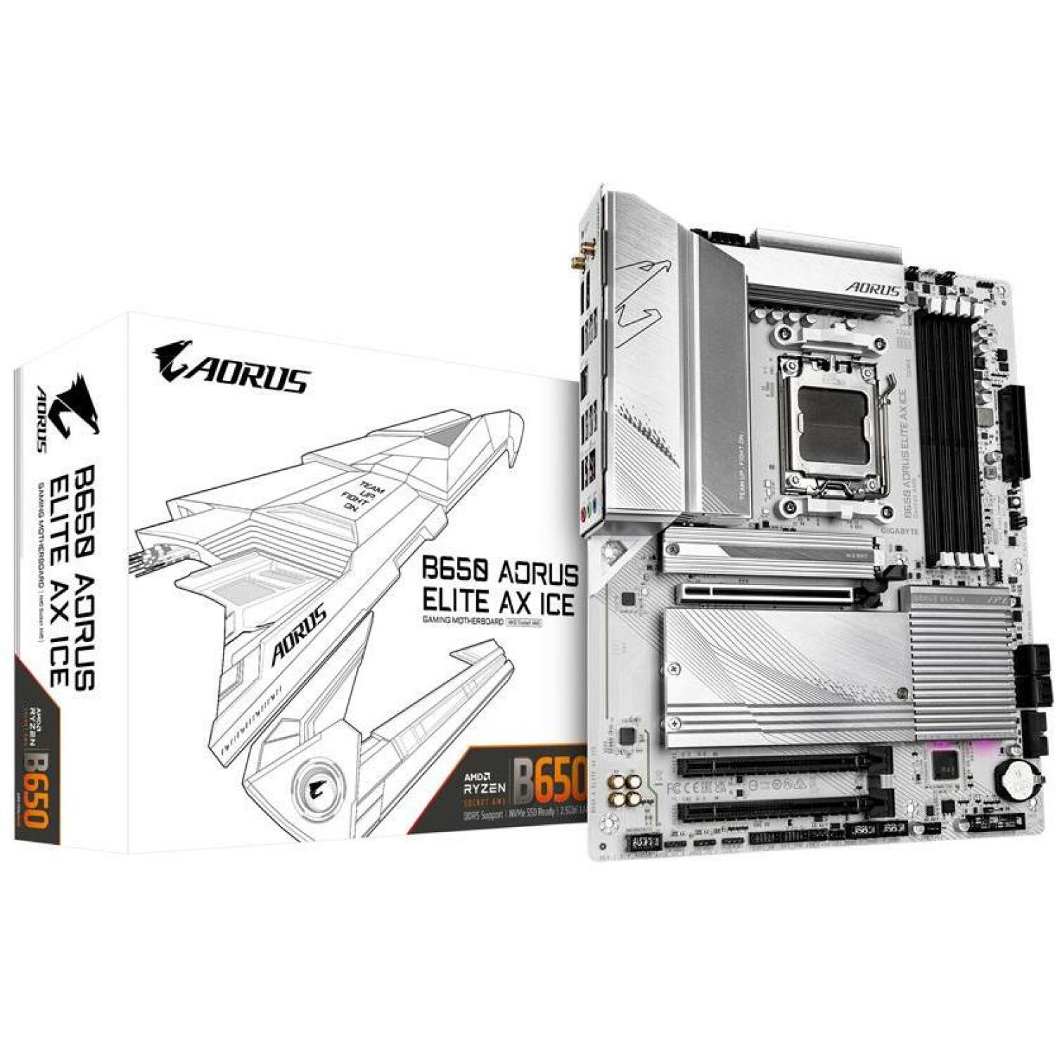 Gigabyte Mātesplate B650 A ELITE AX ICE, AMD Socket AM5, 12+2+2 fāzes VRM, 4 DIMM DDR5, 1 PCIe 5.0 M.2, 2.5GbE LAN, Wi-Fi 6E (B650 A ELITE AX ICE 1.1)
