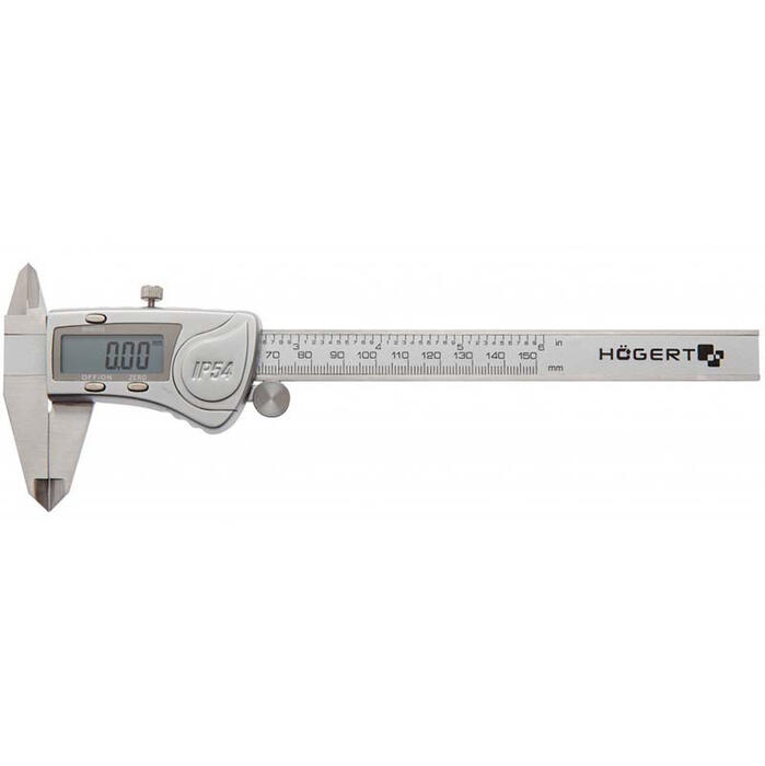 Hogert HT4M274 цифровой штангенциркуль, 0-150мм, ±0,01мм, IP54, нержавеющая сталь, DIN 862 (HT4M274)
