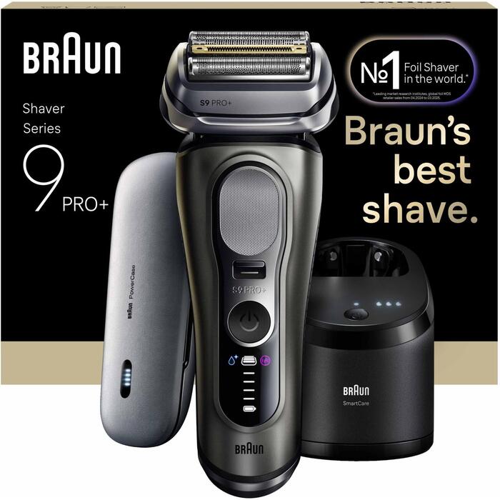 Braun skuveklis Series 9 Pro+ 9675cc, 60 min, mitrā un sausā, litija jonu, pelēks, 5+1 skūšanās elementi, ProTrimmer (9675CC)