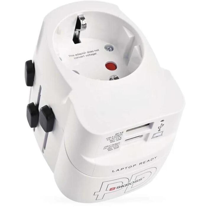 Emos P0056U дорожный адаптер, 1×USB-C PD 45W, 1×USB-A QC 3.0, 100-250V, 7A, белый (P0056U)