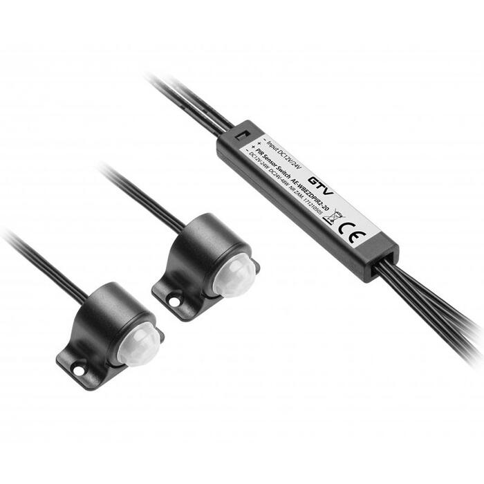 Gtv AE-WBEZDPIR2-20 бесконтактный выключатель, 2 датчика, 2м, 12-24V DC, 2A, IP20, класс III, черный (AE-WBEZDPIR2-20)