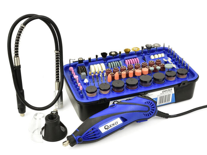 Rotācijas instruments ar elastīgu vārpstu un aksesuāru komplektu 222 gab., G81223 GEKO (G81223)