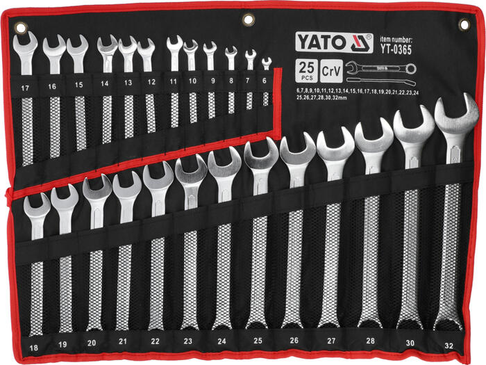 Yato YT-0365 kombinēto atslēgu komplekts, 25 gab., 6-32mm, DIN 3113, CrV, 42-48 HRC, 15° (YT-0365)
