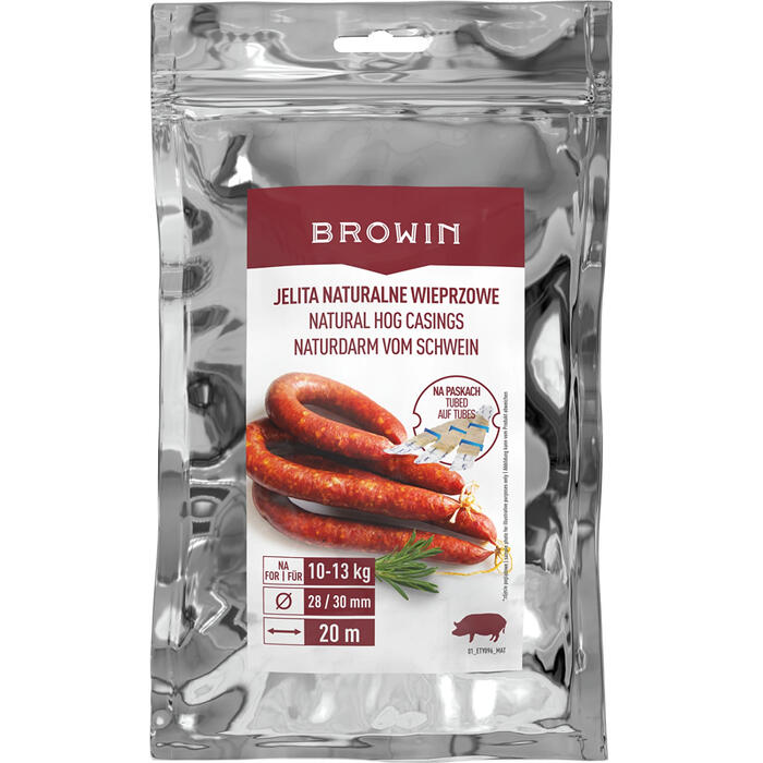 Browin Оболочки для колбас, 310604, 28/30mm, 20m, свиные оболочки, 0.42kg, просты в использовании, безопасны (310604)