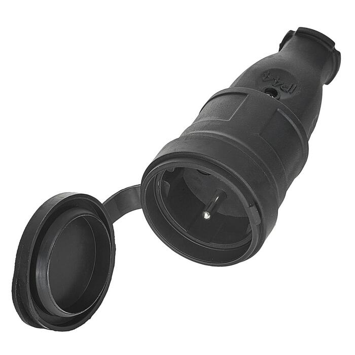 16A IP44 резиновая розетка GEKO G17516 230V, защитная крышка, черная (G17516)