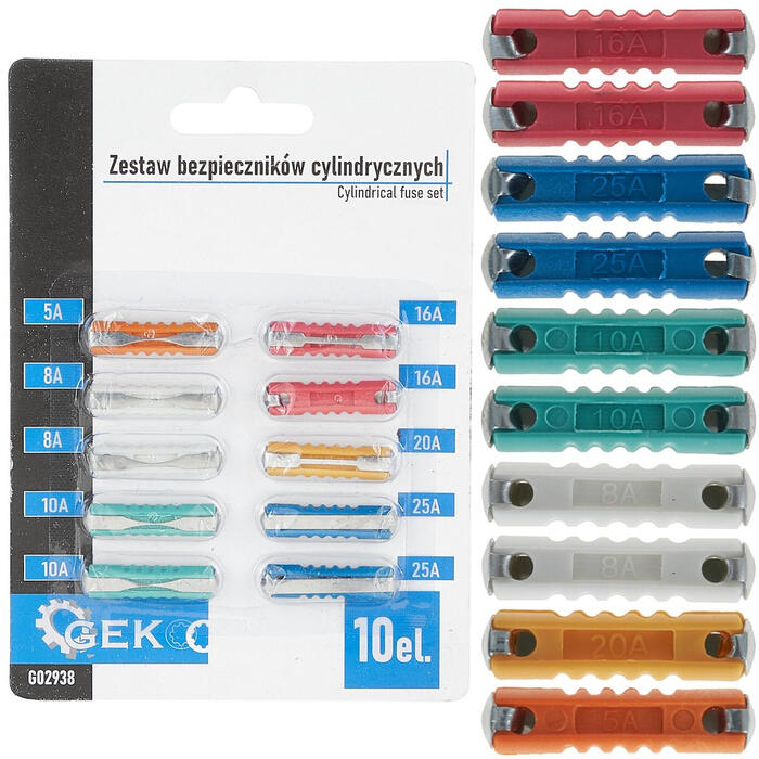 Cilindriskās drošinātāju komplekts 10 gab., GEKO