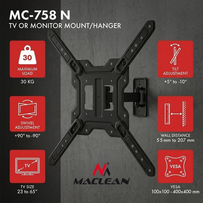 Maclean TV/monitora sienas stiprinājums MC-758 N